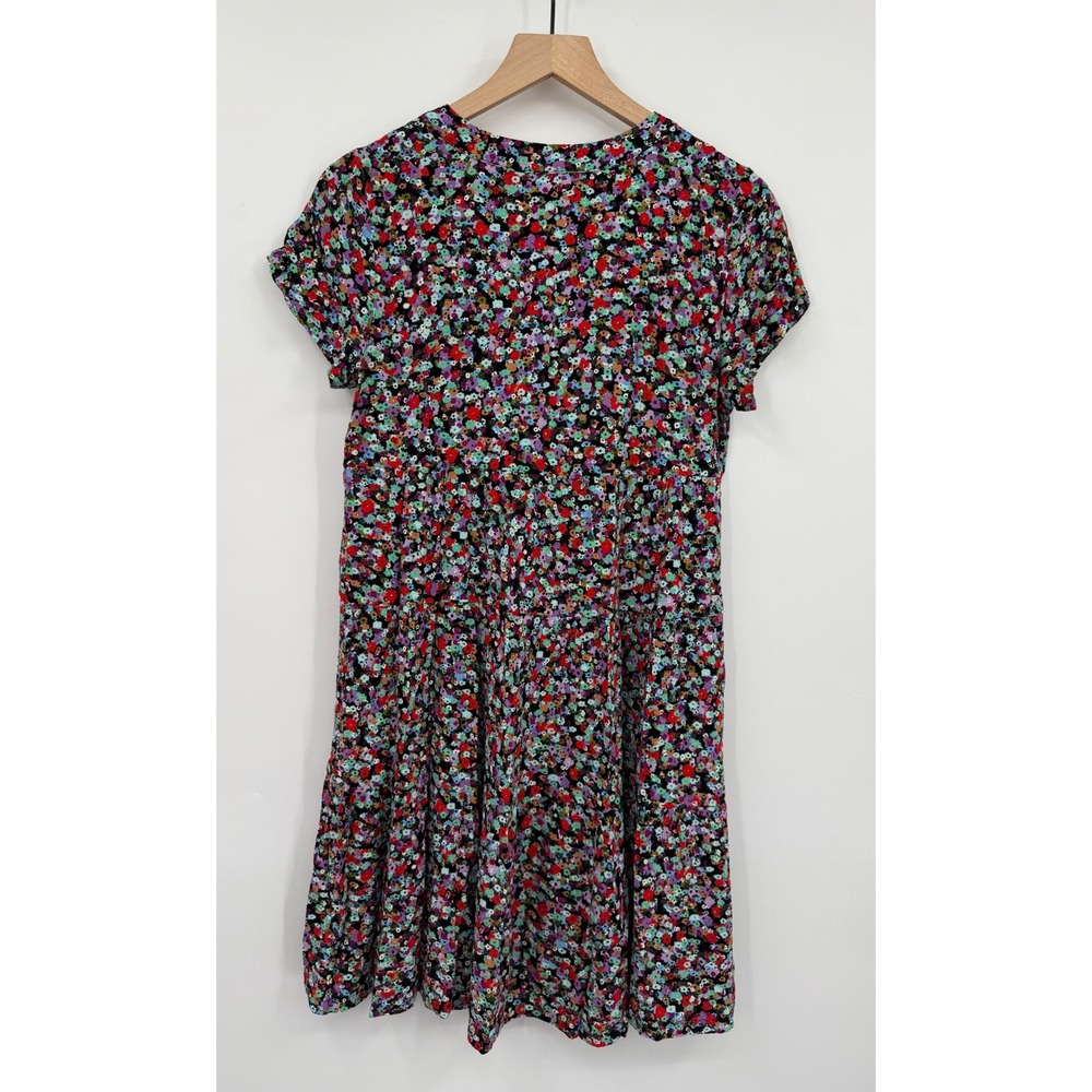 Maeve Dress Womens XS Black Purple Floral Short Sleeve Colorful Garden Party - Picture 3 of 8